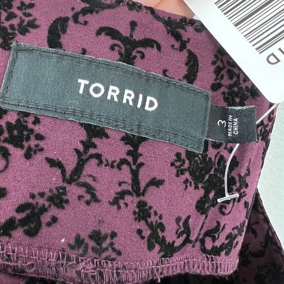NWT Torrid Ponte Slim Fix Pixie Pant Burgundy Purple Black Flocked 3X Whimsigoth - Picture 6 of 7